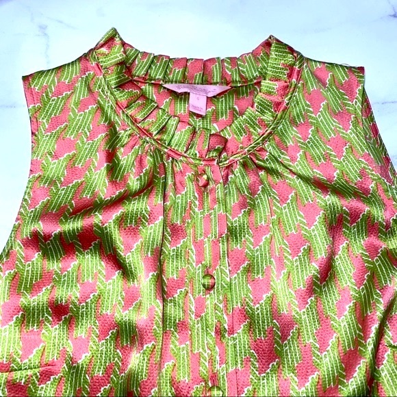 Lilly Pulitzer 100% Silk Unique Crissa Silk Houndstooth Top Size 6 70422 - Picture 3 of 7
